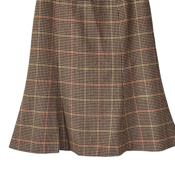VTG Talbots Skirt 6 Petite Plaid Wool Flare Hem Houndstooth Academia Lined Brown - Picture 3 of 9